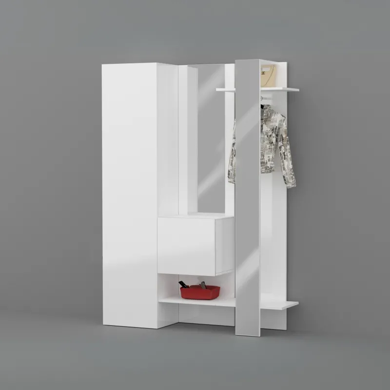 Mobile da Ingresso 140x35x191 cm Bianco Laccato Lucido con Design Moderno - Harmony