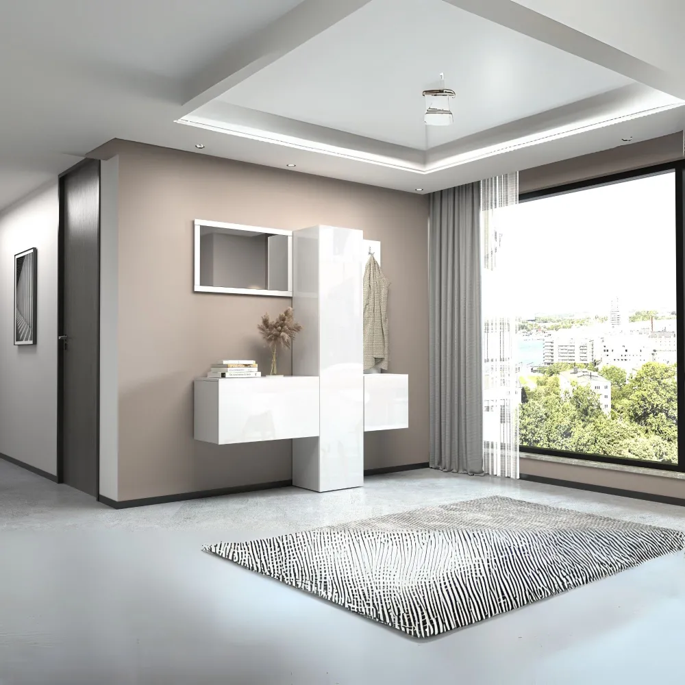 Mobile da Ingresso L.170 cm Bianco Laccato Lucido con Design Moderno per Zona Giorno - Harmony