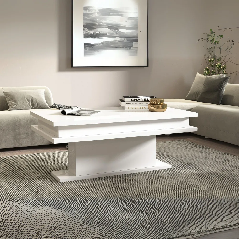 Tavolino da Salotto 100x55x42 cm Bianco Laccato Lucido con Design Moderno - Boss 2