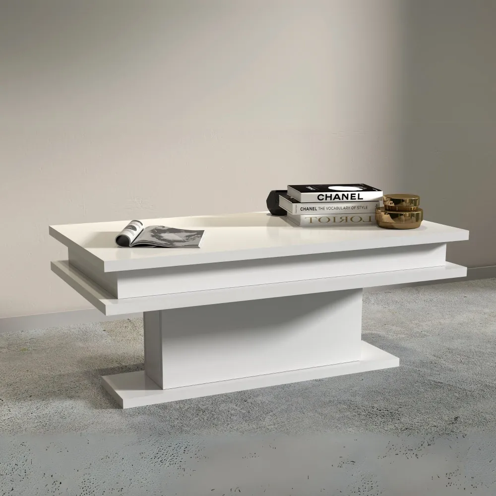 Tavolino da Salotto 100x55x42 cm Bianco Laccato Lucido con Design Moderno - Boss