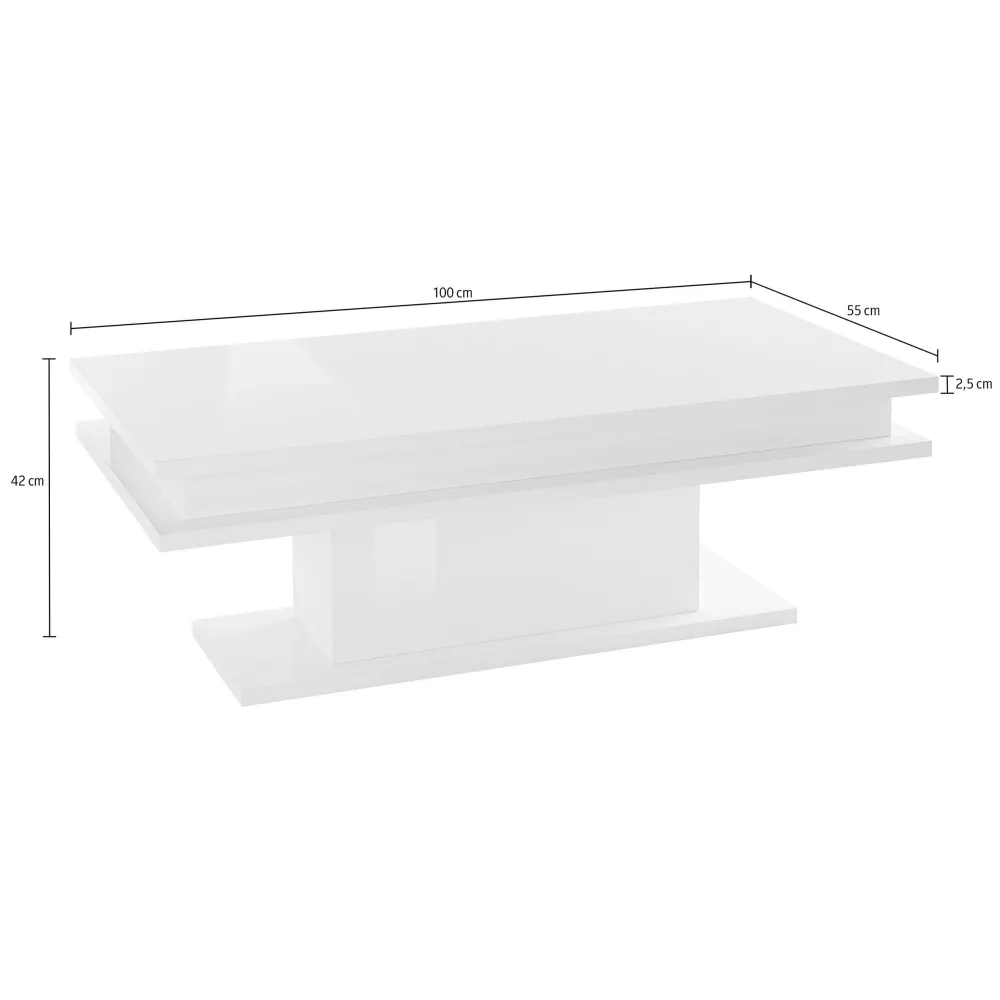 Tavolino da Salotto 100x55x42 cm Bianco Laccato Lucido con Design Moderno - Boss