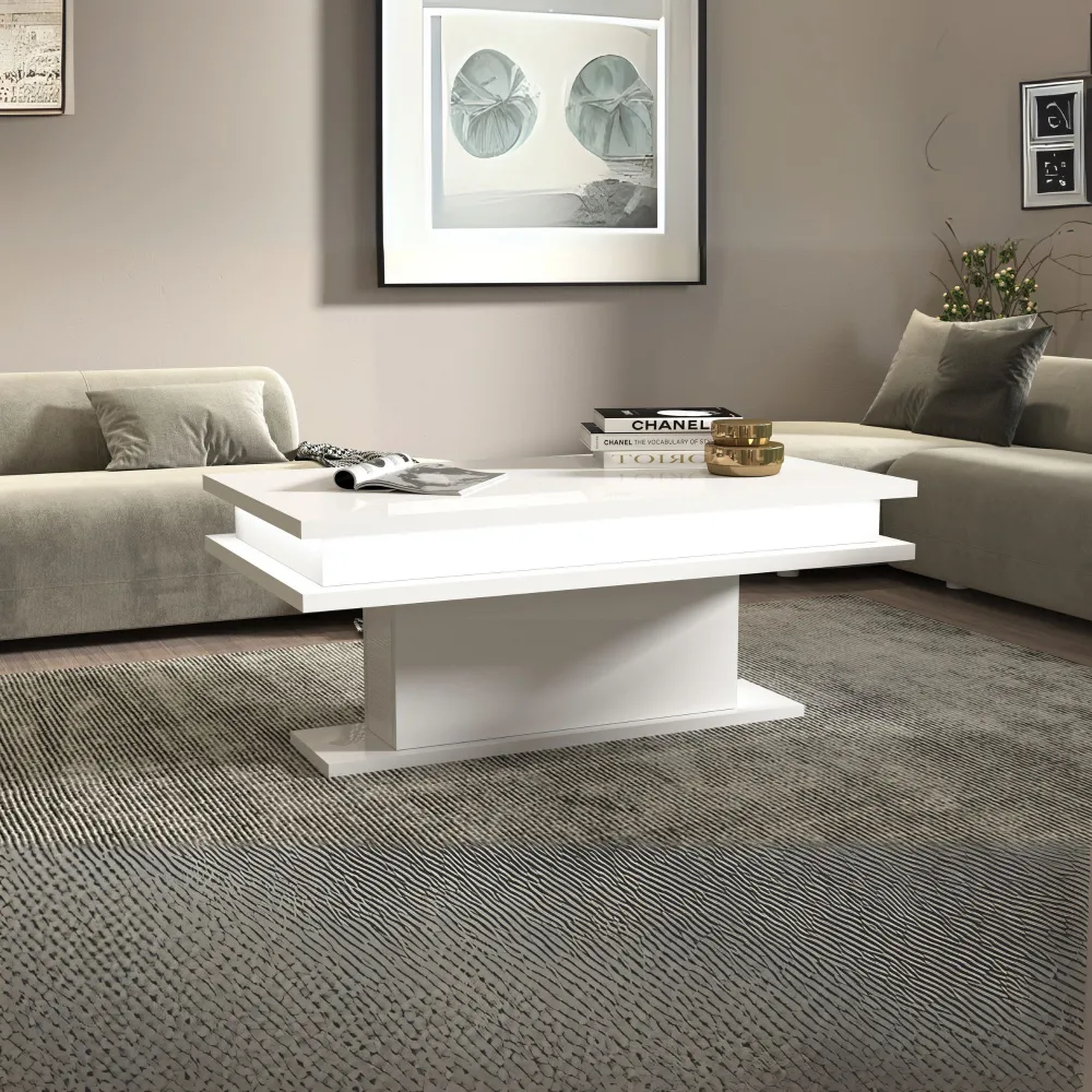 Tavolino da Salotto 100x55x42 cm Bianco Laccato Lucido con Design Moderno - Boss