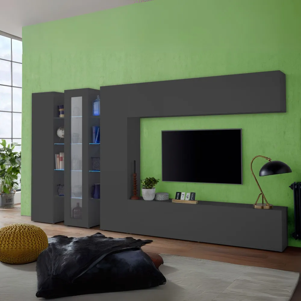 Parete Attrezzata 340x30x180 cm Bianco Laccato Lucido con Design Moderno per Zona Giorno - York
