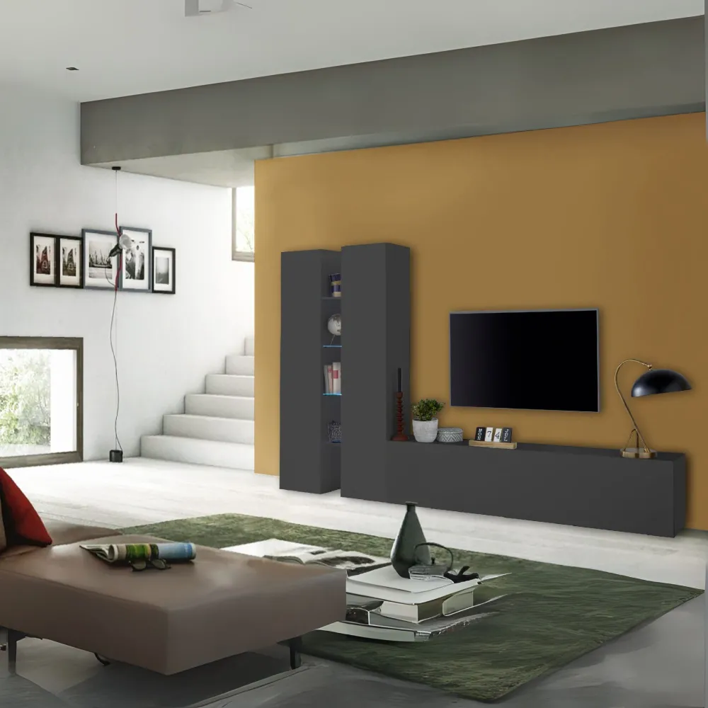 Parete Attrezzata 280x30x180 cm Antracite Opaco con Design Moderno per Zona Giorno - York