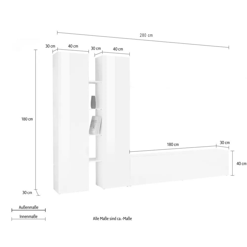 Parete Attrezzata 280x30x180 cm Antracite Opaco con Design Moderno per Zona Giorno - York 2