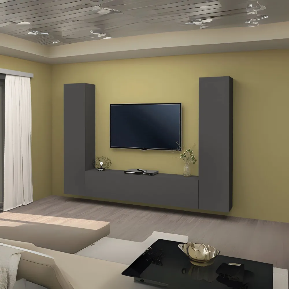 Parete Attrezzata Zona Giorno 260 cm Antracite Opaco con Design Moderno - York