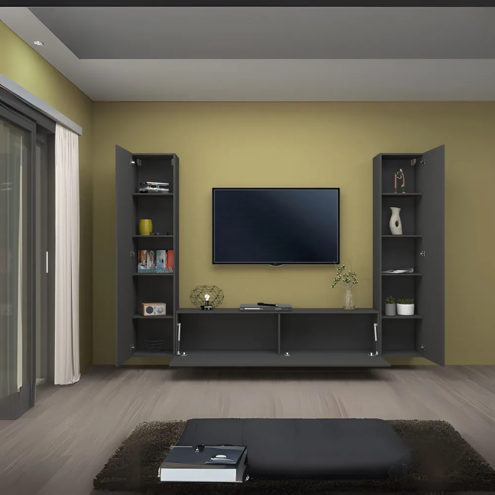 Parete Attrezzata Zona Giorno 260 cm Antracite Opaco con Design Moderno - York 2