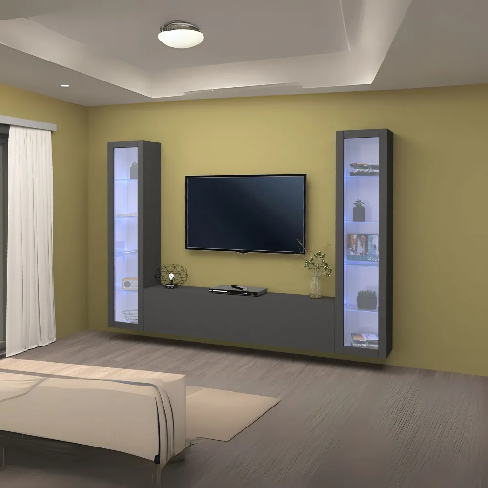 Parete Attrezzata Zona Giorno L.260 cm Antracite Opaco con Design Moderno - York