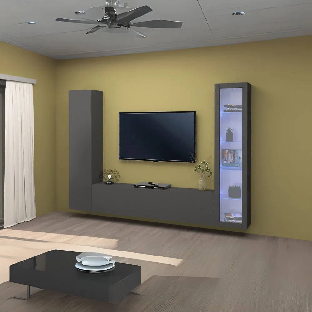 Parete Attrezzata Zona Giorno L.260 cm Antracite Opaco con Design Moderno - York
