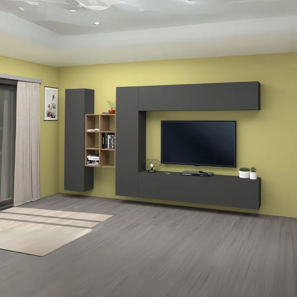 Parete Attrezzata 320x30x180 cm Antracite Opaco con Design Moderno per Zona Giorno - York