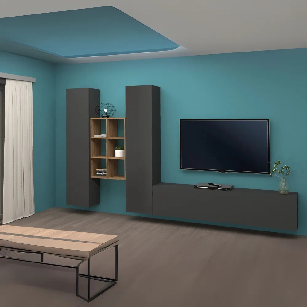 Parete Attrezzata Zona Giorno 320x30x180 cm Antracite Opaco con Design Moderno - York