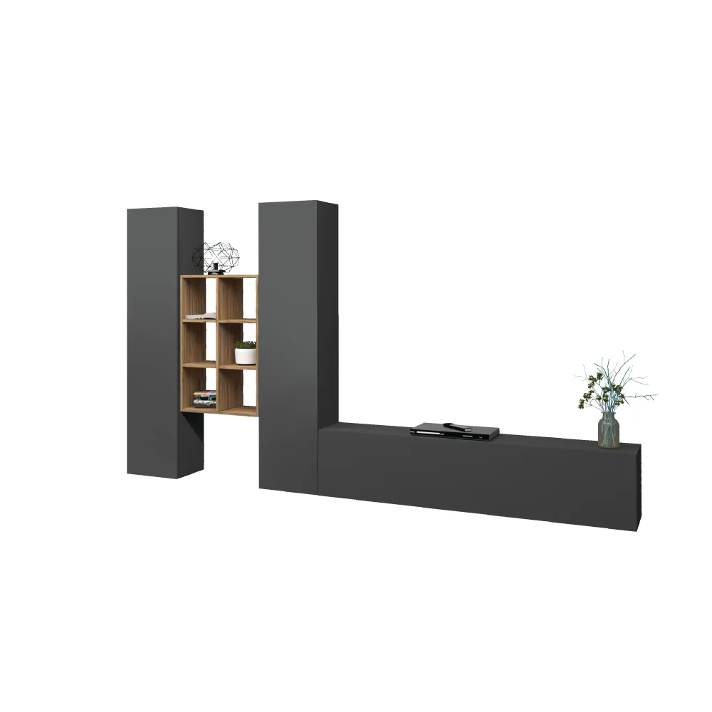 Parete Attrezzata Zona Giorno 320x30x180 cm Antracite Opaco con Design Moderno - York
