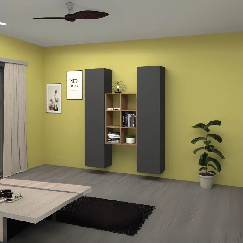 Parete Attrezzata Zona Giorno 140x30x180 cm Antracite Opaco con Design Moderno - York