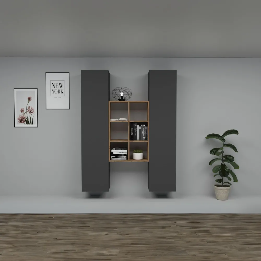 Parete Attrezzata Zona Giorno 140x30x180 cm Antracite Opaco con Design Moderno - York