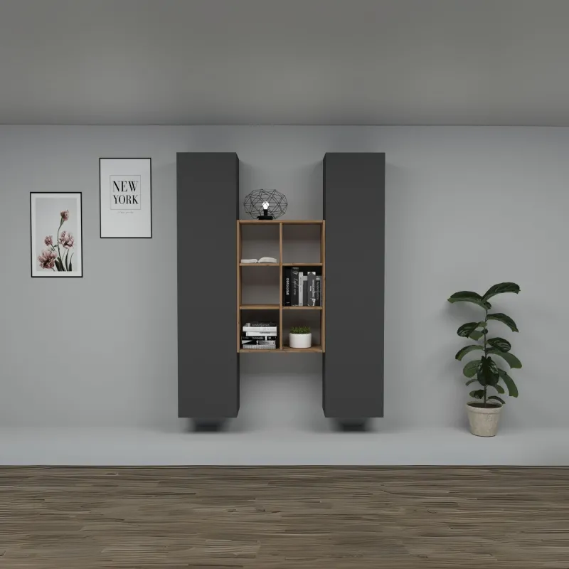 Parete Attrezzata Zona Giorno 140x30x180 cm Antracite Opaco con Design Moderno - York