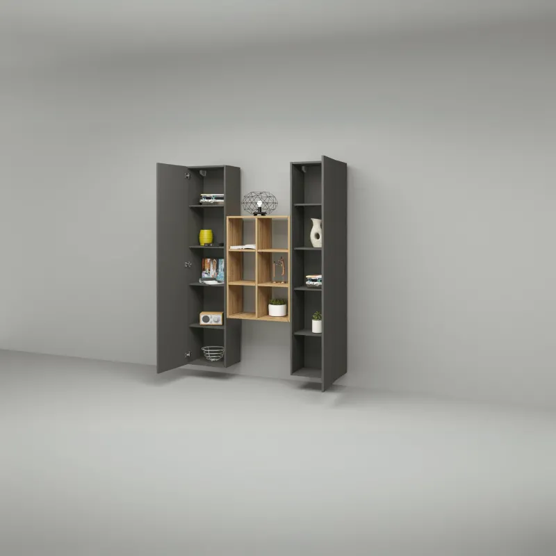 Parete Attrezzata Zona Giorno 140x30x180 cm Antracite Opaco con Design Moderno - York