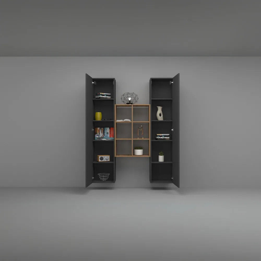 Parete Attrezzata Zona Giorno 140x30x180 cm Antracite Opaco con Design Moderno - York