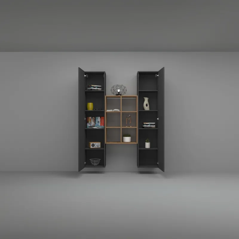 Parete Attrezzata Zona Giorno 140x30x180 cm Antracite Opaco con Design Moderno - York