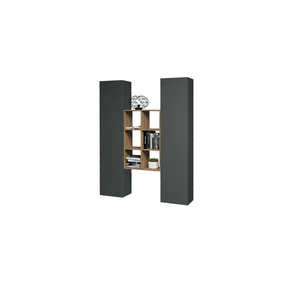 Parete Attrezzata Zona Giorno 140x30x180 cm Antracite Opaco con Design Moderno - York