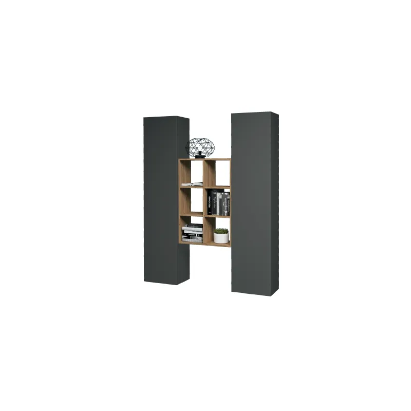 Parete Attrezzata Zona Giorno 140x30x180 cm Antracite Opaco con Design Moderno - York