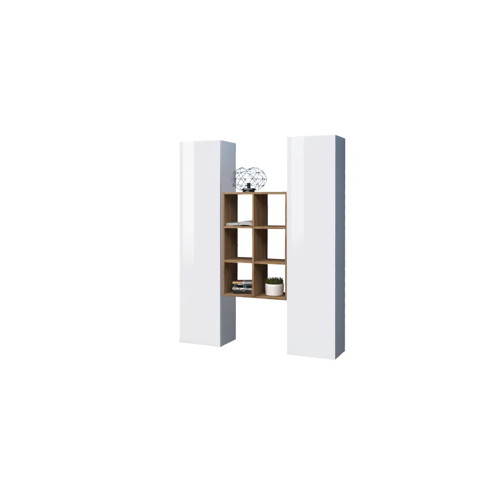 Parete Attrezzata 140x30x180 cm Bianco Laccato Lucido con Design Moderno per Zona Giorno - York