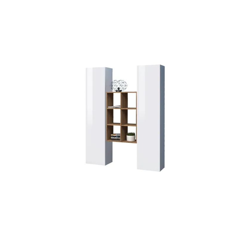 Parete Attrezzata 140x30x180 cm Bianco Laccato Lucido con Design Moderno per Zona Giorno - York