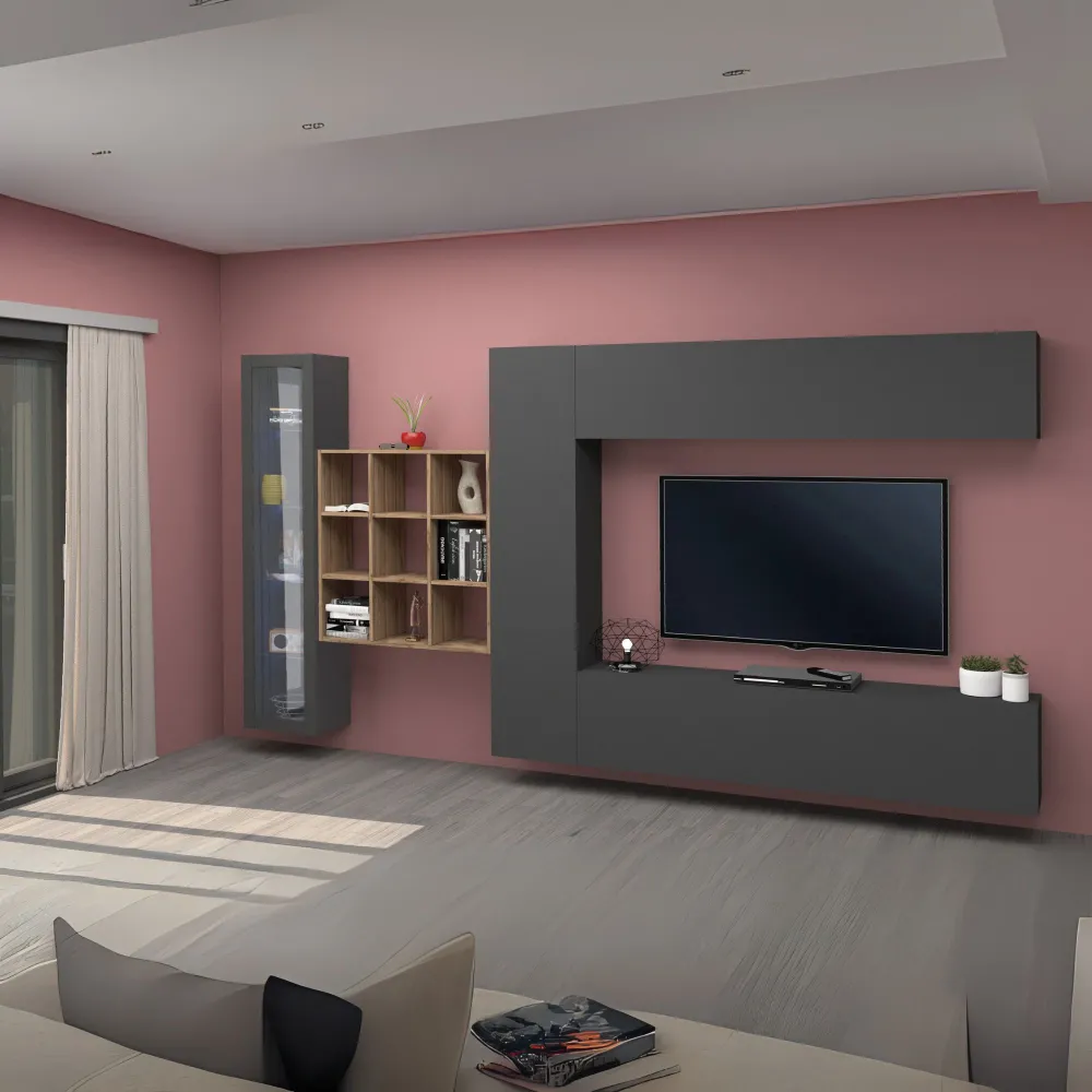 Parete Attrezzata Zona Giorno 350x30x180 cm Antracite Opaco con Design Moderno - York