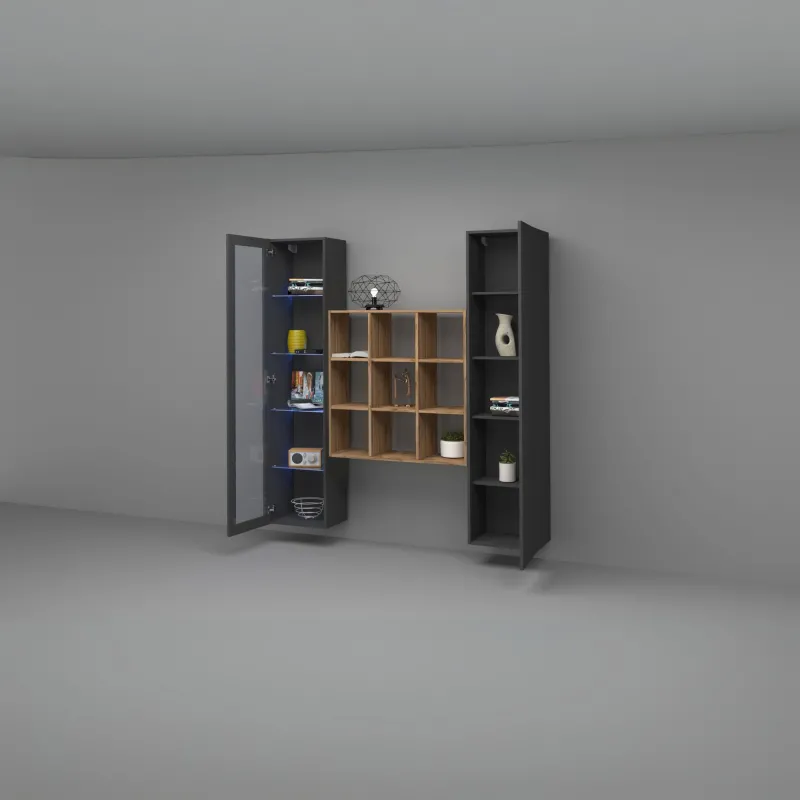 Parete Attrezzata Zona Giorno L.170xP.30xH.180 cm Antracite Opaco con Design Moderno - York