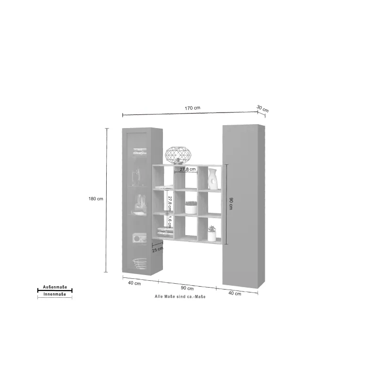 Parete Attrezzata Zona Giorno L.170xP.30xH.180 cm Antracite Opaco con Design Moderno - York