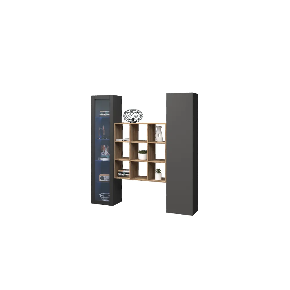 Parete Attrezzata Zona Giorno L.170xP.30xH.180 cm Antracite Opaco con Design Moderno - York