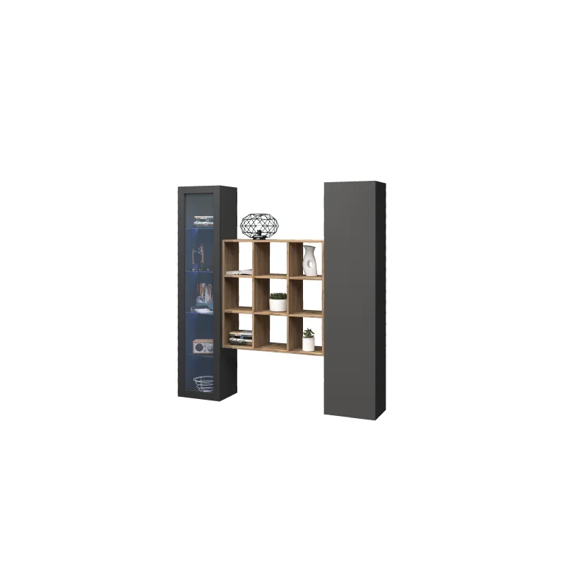 Parete Attrezzata Zona Giorno L.170xP.30xH.180 cm Antracite Opaco con Design Moderno - York