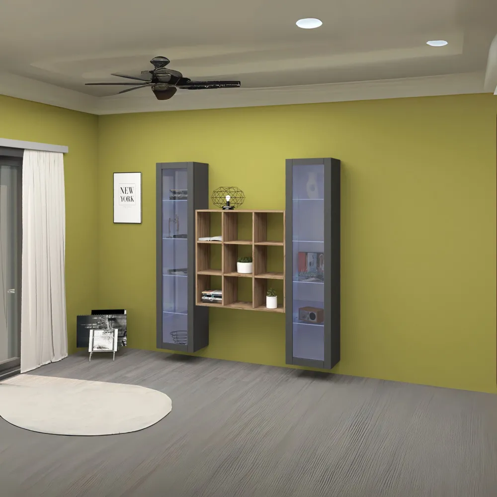 Parete Attrezzata Zona Giorno 170x30x180 cm Antracite Opaco con Design Moderno - York