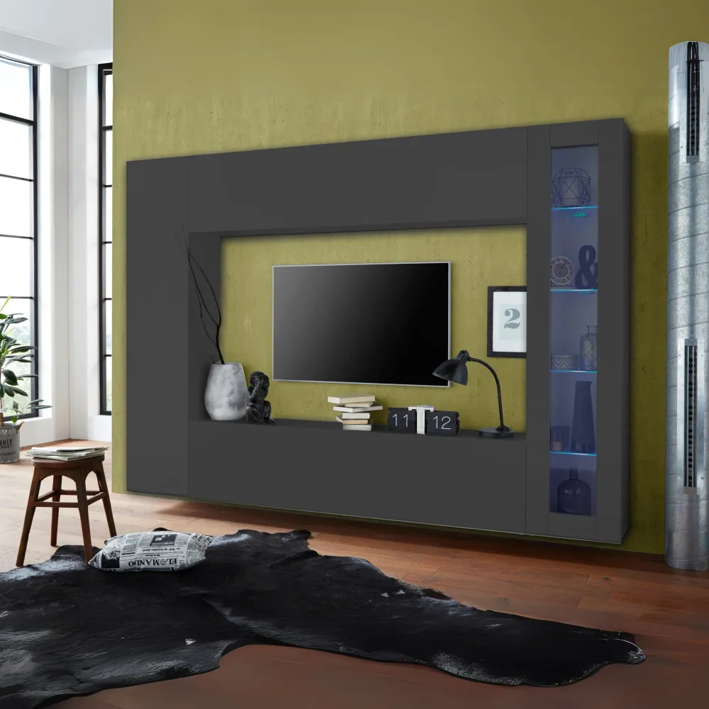 Parete Attrezzata Zona Giorno L.260 cm Antracite Opaco con Design Moderno - York
