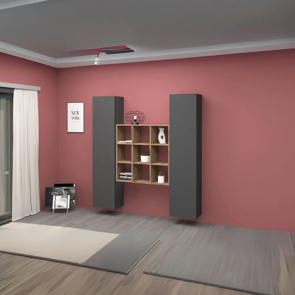Parete Attrezzata Zona Giorno L.170xP.30xH.180 cm Antracite Opaco con Design Moderno - York