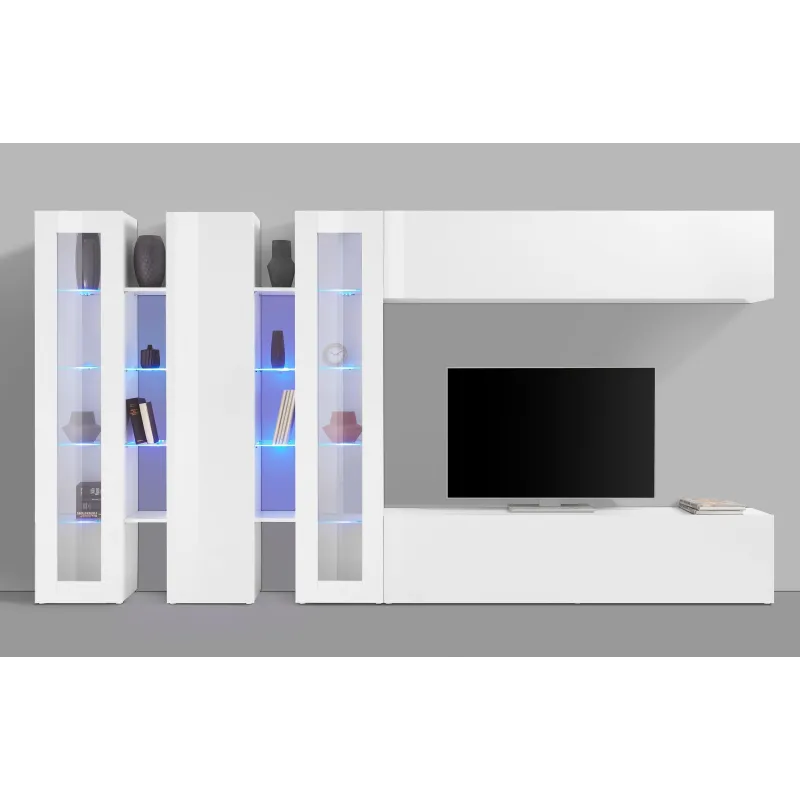 Parete Attrezzata 340x30x180 cm Bianco Laccato Lucido con Design Moderno per Zona Giorno - York