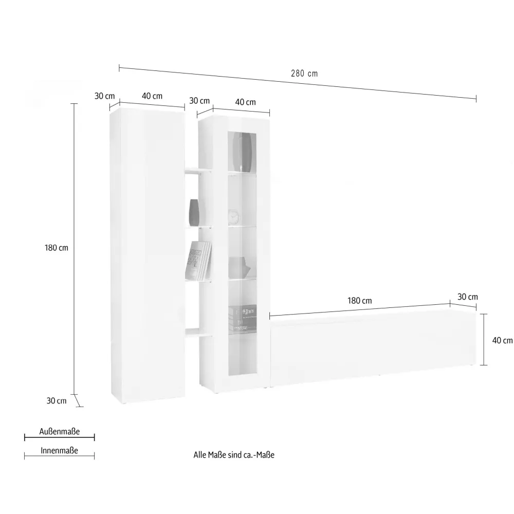 Parete Attrezzata 280x30x180 cm Antracite Opaco con Design Moderno per Zona Giorno - York 2