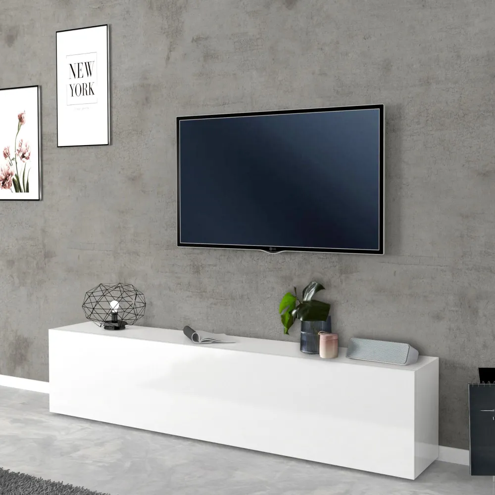Porta TV 180 cm Bianco Laccato Lucido con Design Moderno per Zona Giorno - York