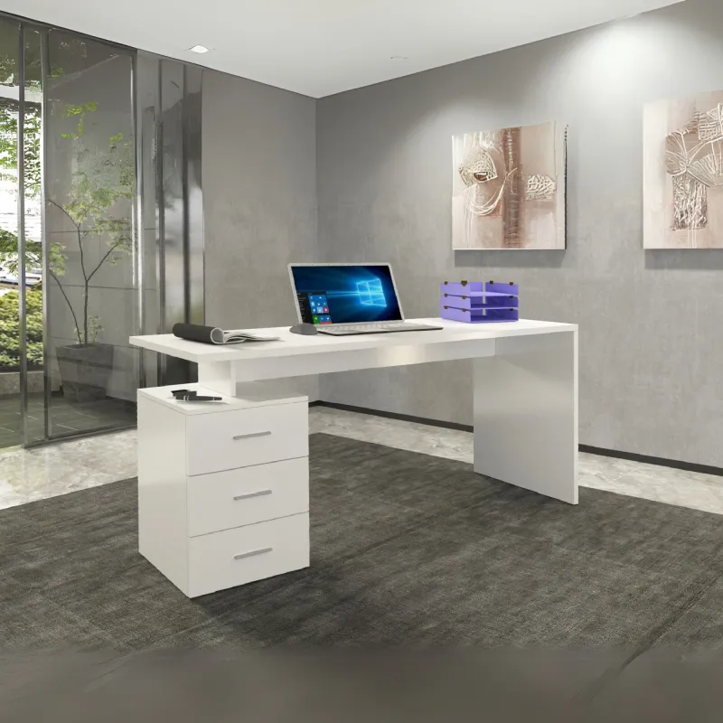 Scrivania Ufficio 160x60x75 cm Bianco Laccato Lucido con Design Moderno - New Luna