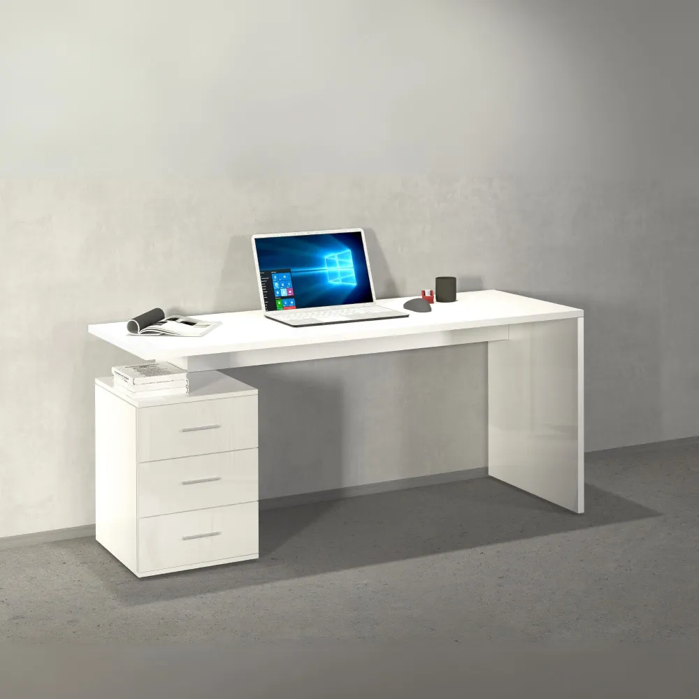 Scrivania Ufficio 160x60x75 cm Bianco Laccato Lucido con Design Moderno - New Luna