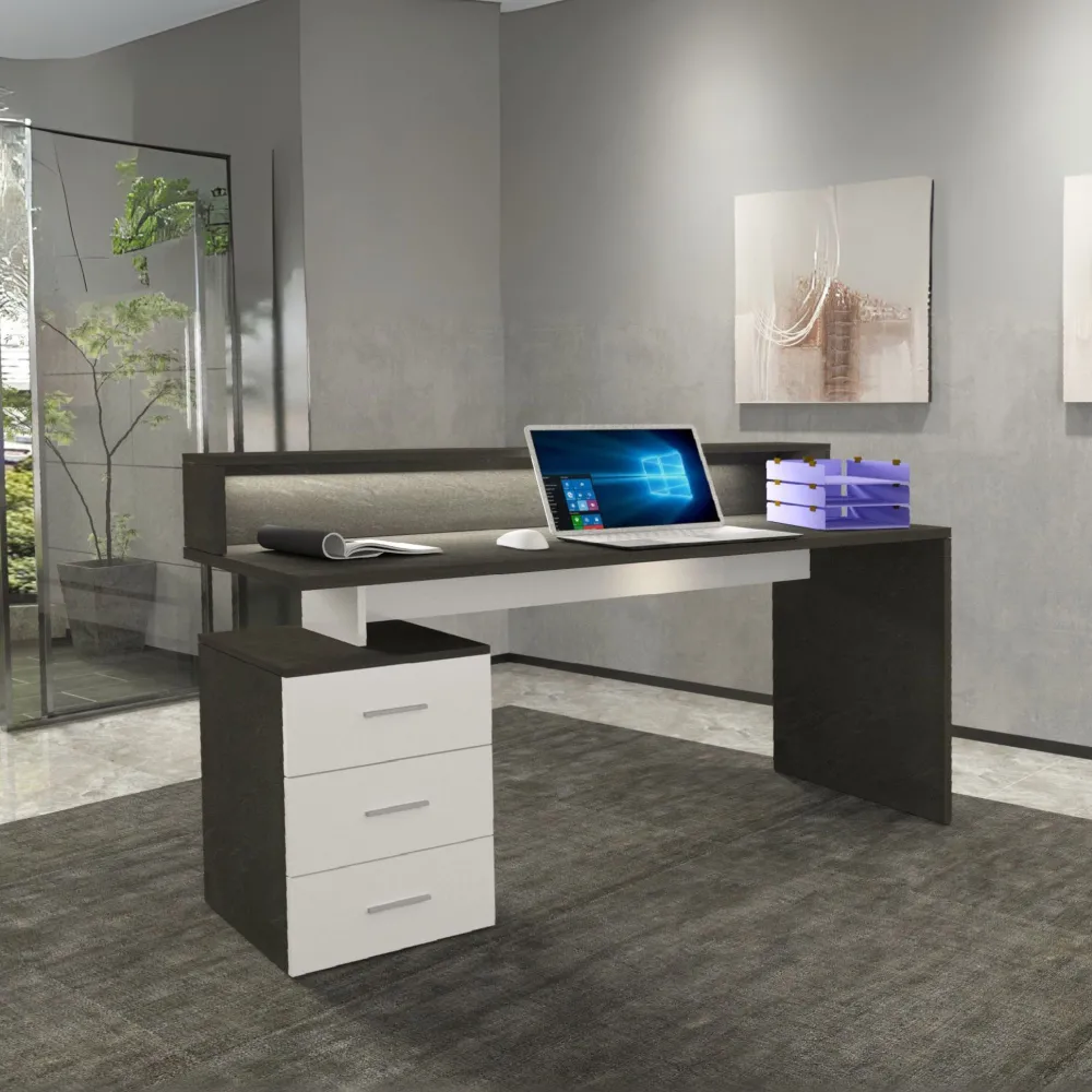 Scrivania Ufficio 160x60x90 cm Bianco Laccato Lucido con Ripiano Report - New Luna