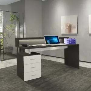 Scrivania Ufficio 160x60x90 cm Bianco Laccato Lucido con Ripiano Report - New Luna