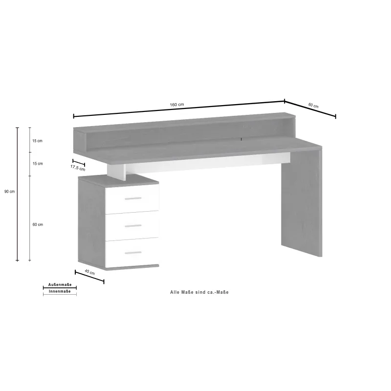 Scrivania Ufficio 160x60x90 cm Wotan con Design Moderno e Funzionale - New Luna