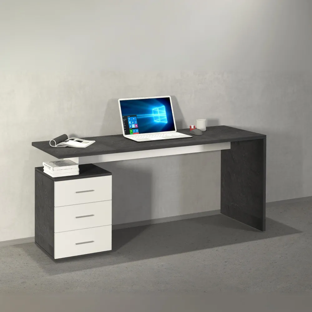 Scrivania Ufficio 160x60x75 cm Bianco Laccato Lucido con Ripiano Report Elegante - New Luna