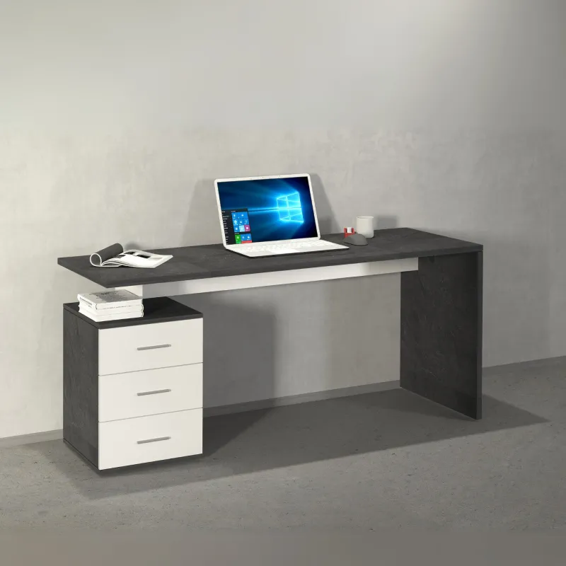Scrivania Ufficio 160x60x75 cm Bianco Laccato Lucido con Ripiano Report Elegante - New Luna