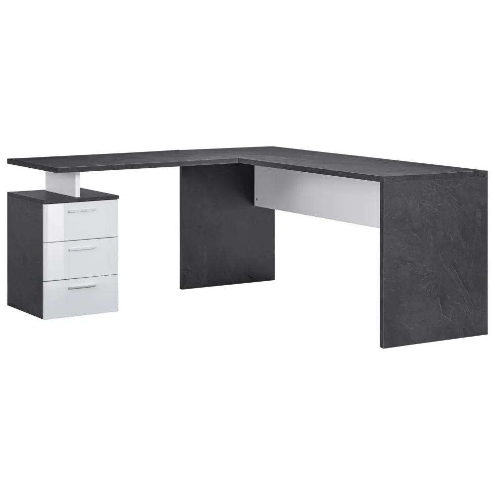 Scrivania Ufficio 180x60x75 cm Bianco Laccato Lucido con Ripiano Report Elegante - New Luna