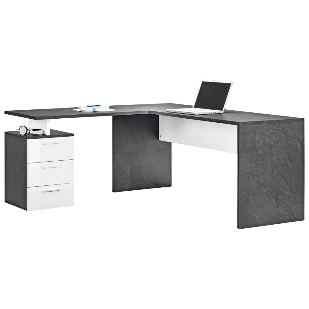 Scrivania Ufficio 180x60x75 cm Bianco Laccato Lucido con Ripiano Report Elegante - New Luna
