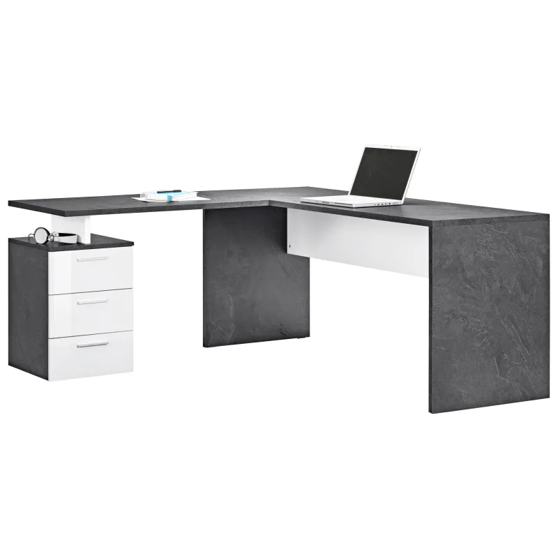 Scrivania Ufficio 180x60x75 cm Bianco Laccato Lucido con Ripiano Report Elegante - New Luna
