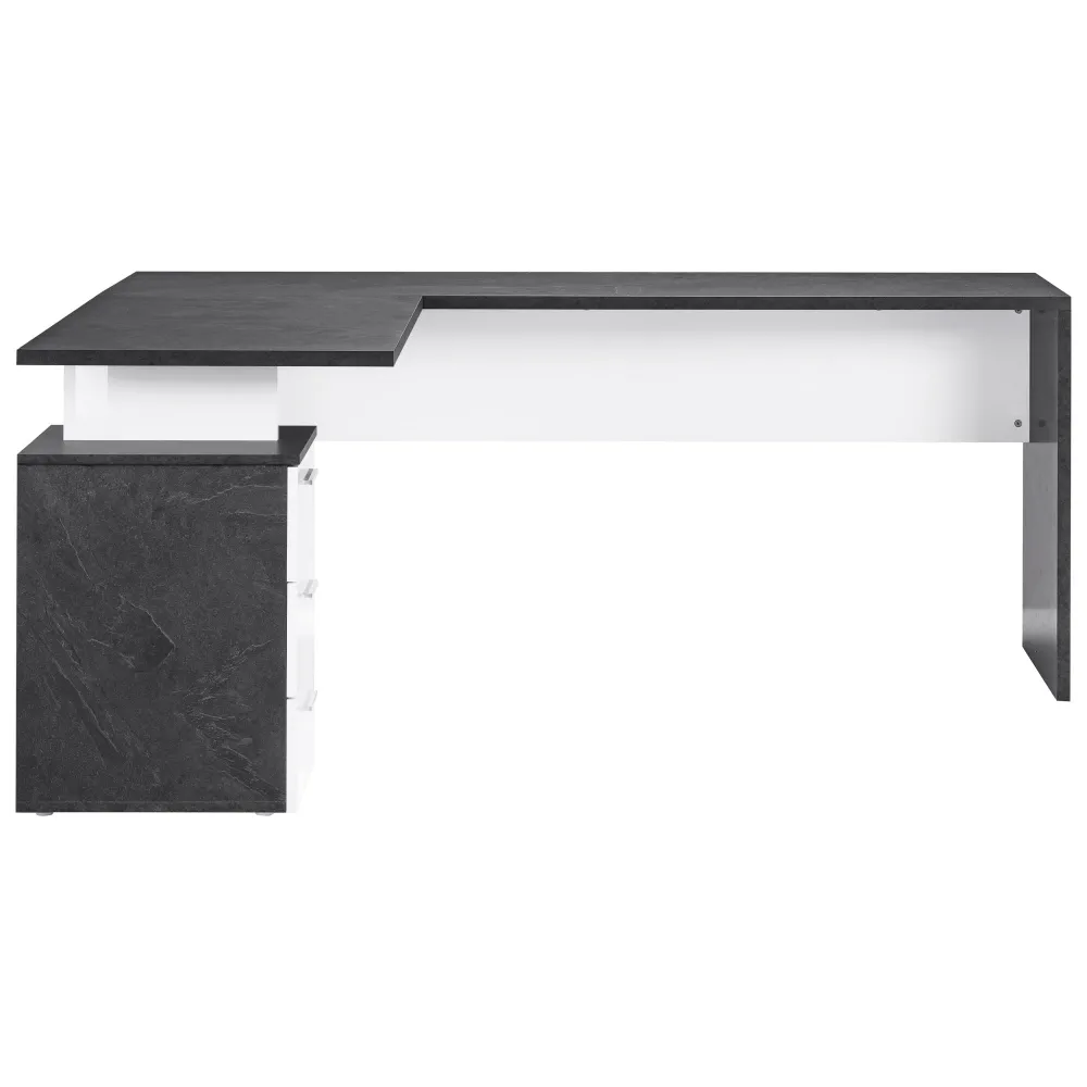 Scrivania Ufficio 180x60x75 cm Bianco Laccato Lucido con Ripiano Report Elegante - New Luna