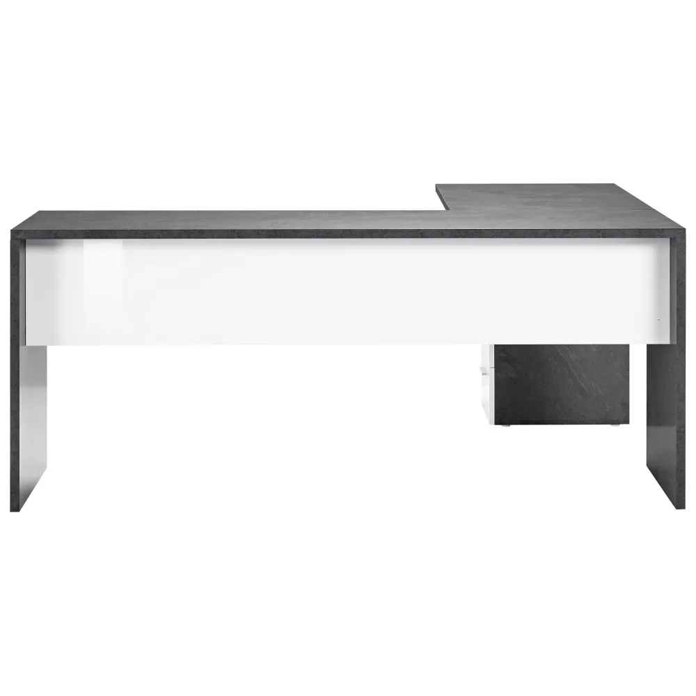 Scrivania Ufficio 180x60x75 cm Bianco Laccato Lucido con Ripiano Report Elegante - New Luna