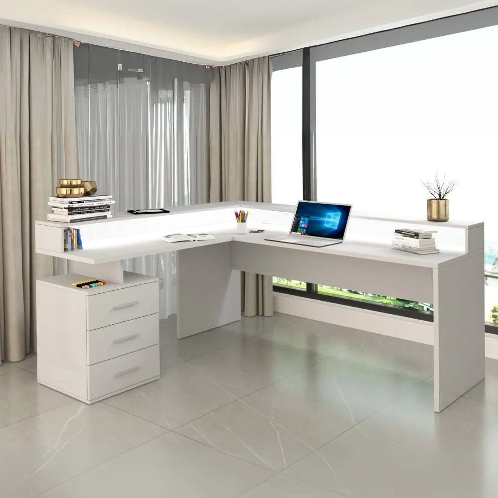 Scrivania Ufficio 160x60x90 cm Bianco Laccato Lucido con Design Moderno - New Luna